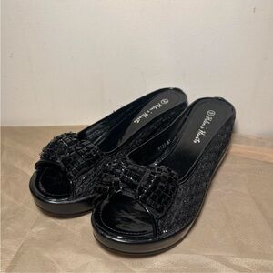 Helen’s Heart black sequin bow slip on shoes